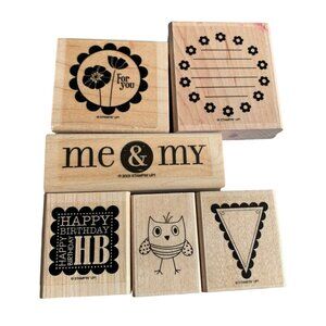 Stampin Up Rubber Stamps Set of 6 - Me & My Happy Birthday for You Owl Flower &
